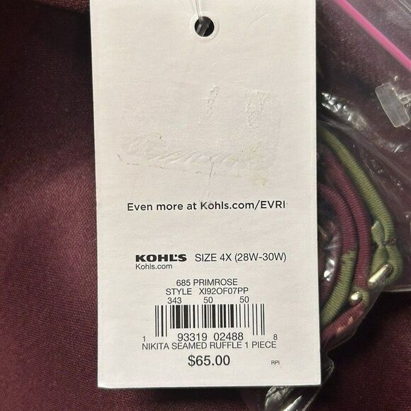 NWT Plus Size EVRI Tummy‎ Slimming Ruffle One-Piece Swimsuit Primrose 4X Modest - Picture 3 of 5